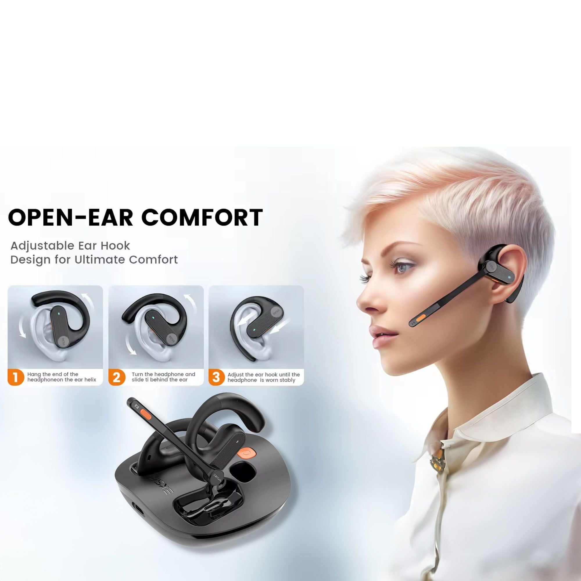 EKSA S30 Wireless Office Open-Ear Headphones With ENC Call Noise-Cancelling Mic OWS