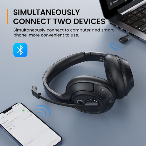 EKSA H6 Noise Cancelling Trucker Bluetooth Headset with Microphone and Mute Button