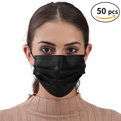 Black Face Mask Disposable Breathable Mouth Cover Black Breathable Masks For Daily Protection Air Pollution, Dust(50pcs)