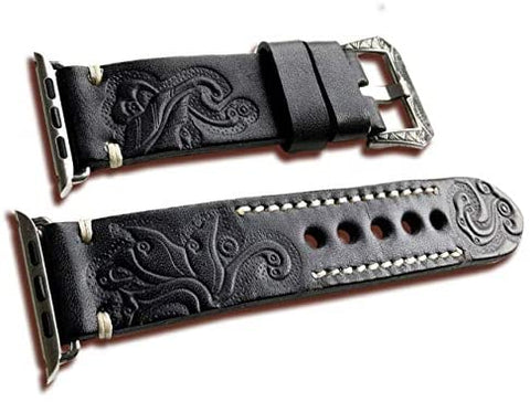 Hand Carved/Tooled Watch Leather Strap Bands For Apple Watches