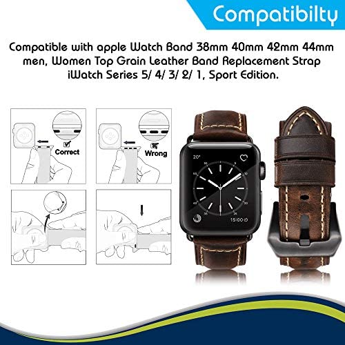 NatoGears Watch Leather Band for Apple Watch iWatch Series 5 4 3 2 1 Sports 44mm 42mm