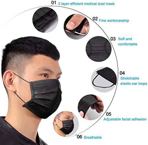 Black Face Mask Disposable Breathable Mouth Cover Black Breathable Masks For Daily Protection Air Pollution, Dust(50pcs)