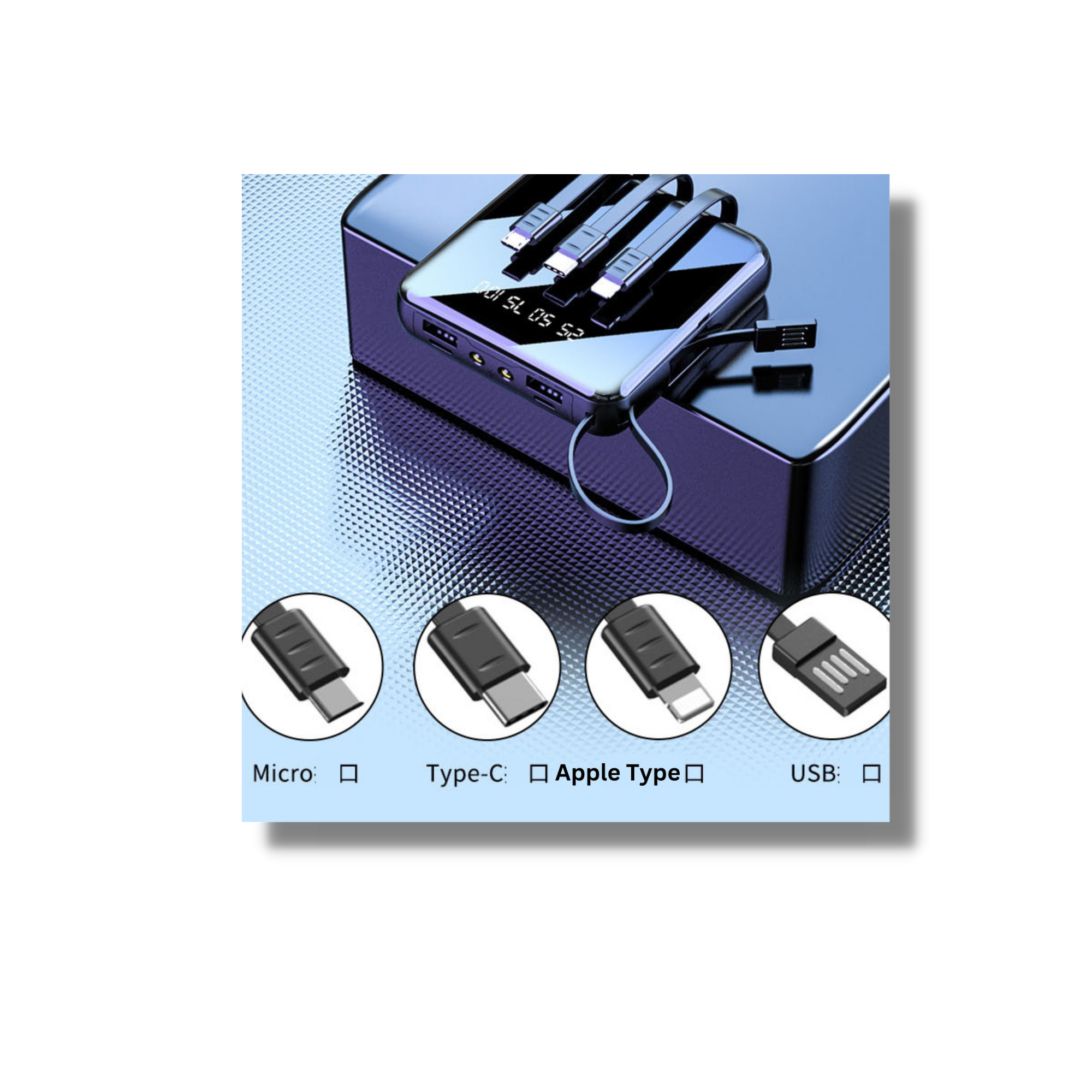 20000mAh Power Bank In-Built Connectors for iPhone/iPad Port, USB, Mini USB Port and USB-C Port