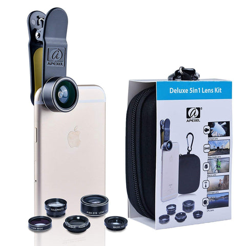 NatoGears - Apexel Deluxe Universal 5 in 1 Smartphone Camera Lens Kit