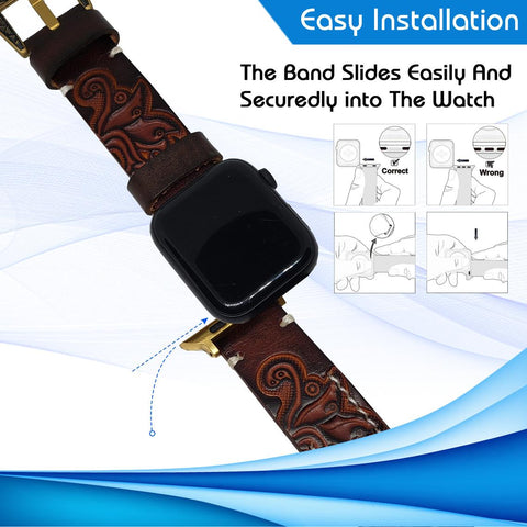 Vintage Handmade Tooled Genuine Leather Watch Band For All Wrist Watches