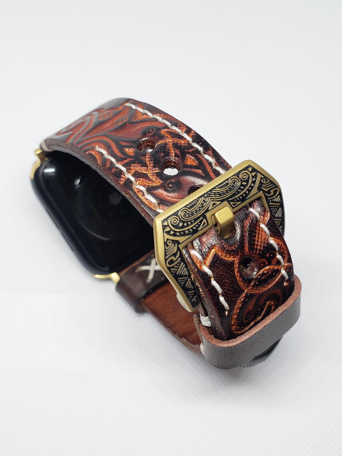 Vintage Handmade Tooled Genuine Leather Watch Band For All Wrist Watches