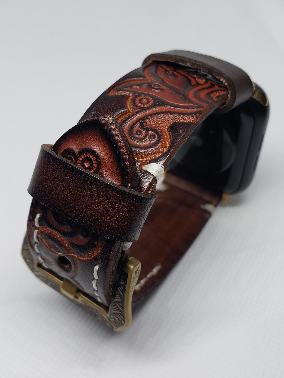 Vintage Handmade Tooled Genuine Leather Watch Band For All Wrist Watches