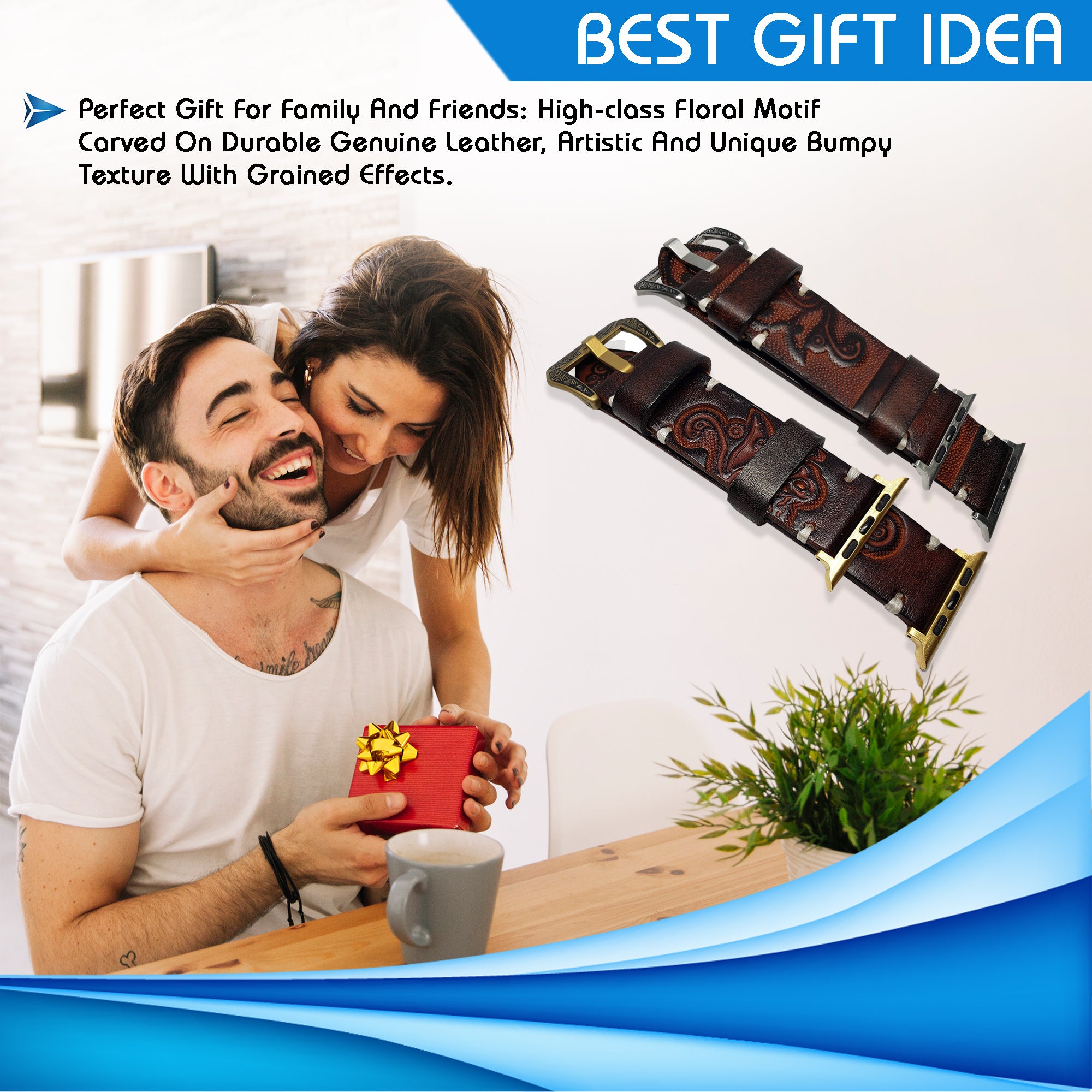 Vintage Handmade Tooled Genuine Leather Watch Band For All Wrist Watches