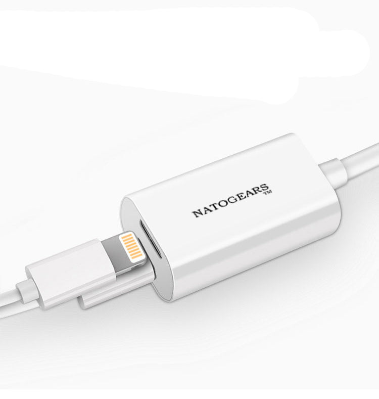 NatoGears - Apple Dual Head Jack Audio Charging Adapter For iPhones/iPods/iPads