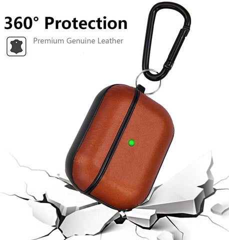 Airpods Pro Case Genuine Leather Airpod 3 Case for Airpods Pro [Front LED Visible] Protective Cover Skin Brown Men Women