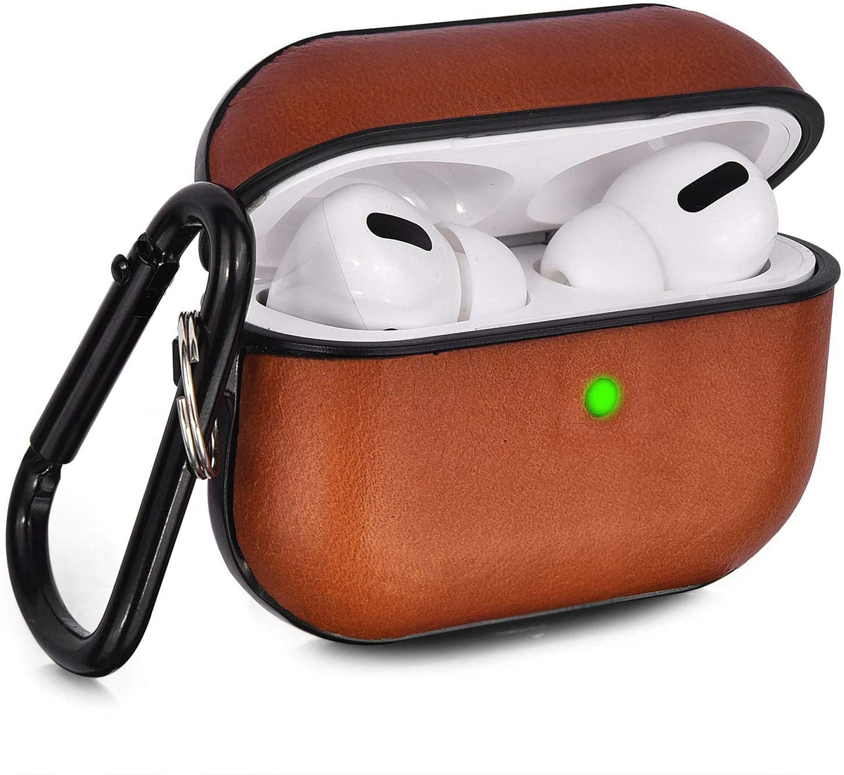 Airpods Pro Case Genuine Leather Airpod 3 Case for Airpods Pro [Front LED Visible] Protective Cover Skin Brown Men Women